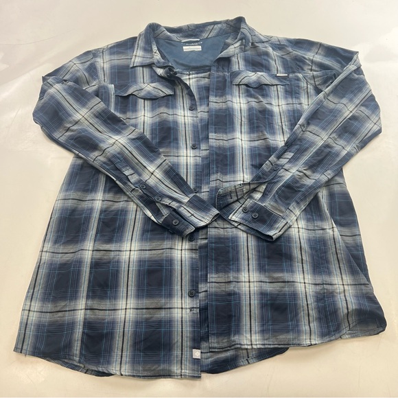 Columbia men’s blue gray flannel button down shirt XLT L91-23 - Picture 2 of 6